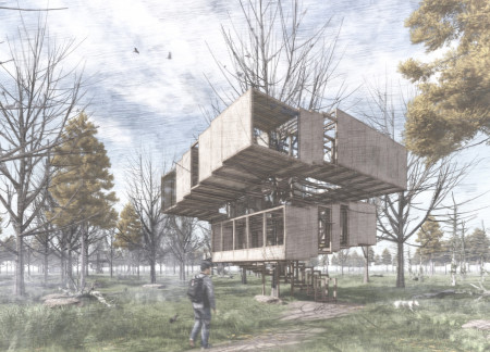 Cantilevered Treehouse Crafted From Cross-Laminated Timber Panels Nestled in the Latvian Landscape