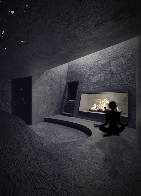 Subterranean Retreat Crafted from Natural Stone and Concrete for Introspection and Wellness