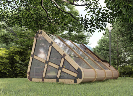 Floatable Shelter Constructed With Polycarbonate and Timber for Seamless Nature Integration