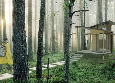 Foldable Glass Walls and Sustainable Spruce Create a Tranquil Retreat for Meditation