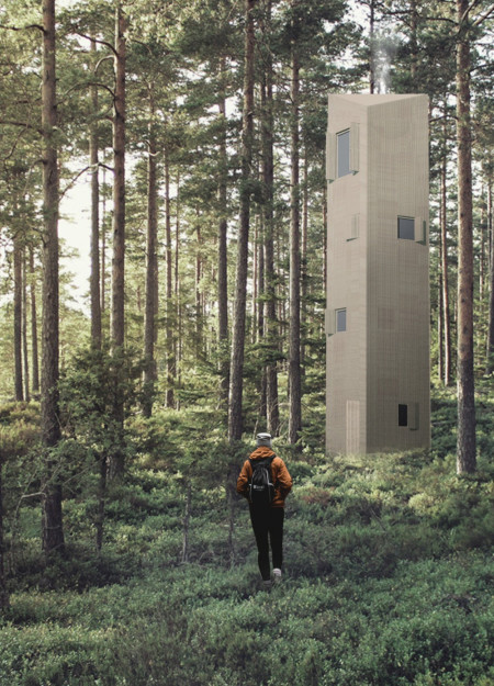 Charred Wooden Shingles and Cross-Laminated Timber Panels Create a Serene Vertical Retreat in Nature