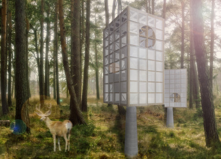 3D-Printed Concrete Retreat Surrounded by Natural Woods with Lattice Facade  