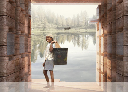 Sensory Sanctuary Crafted from Soil Walls and Norway Spruce for Mindful Reflection
