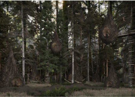 Spherical Retreats Crafted From Local Timber and Charred Shingles Nestled In Woodland Setting