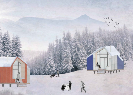 Expanded Polystyrene Structure Blending With Natural Wood Elements for a Small Retreat