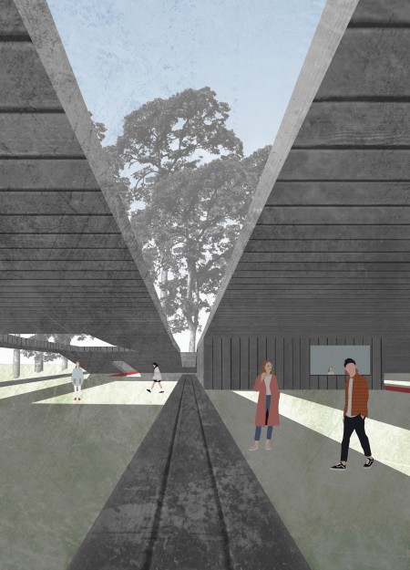 Charred Wooden Shingles Enveloping A Cantilevered Visitor Center in A National Park  