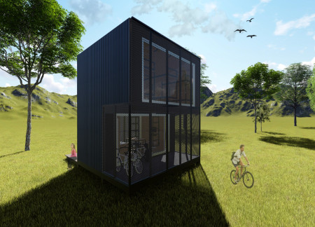 Chained Plate Facade and Recycled Materials Define A Compact Living Space for Bike Travelers  