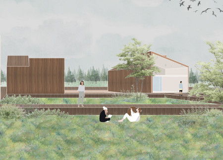 Biophilic Design With Cross-Laminated Timber Panels and Charred Shingles for Community Connectivity
