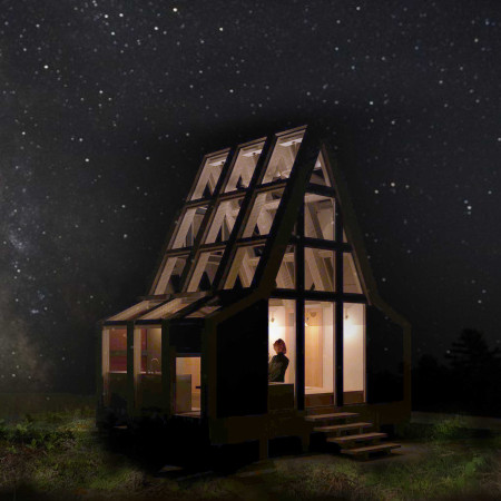 Meditation Retreat Showcasing Cross-Laminated Timber and Charred Wooden Shingles Within a Forest Landscape  
