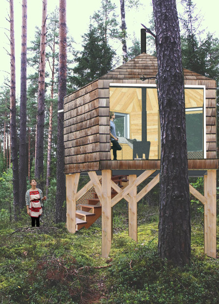 Exploring Charred Wooden Shingles and Cross-Laminated Timber in Sustainable Retreat Cabins