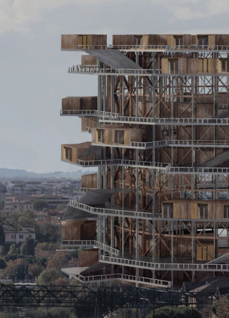 Circular Living Spaces Crafted from Steel and Wood in an Eco-Conscious Urban Environment  