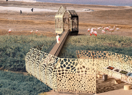 Organic Wing-Inspired Structure Crafted From Durable Steel and Composite Decking in a Wetland Environment