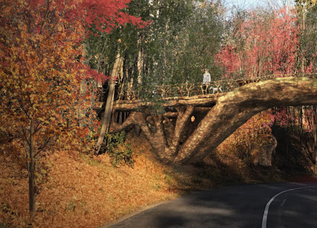 CNC-Milled Curvilinear Structure Crafted From Locally Sourced Timber Enhances Pedestrian Connectivity