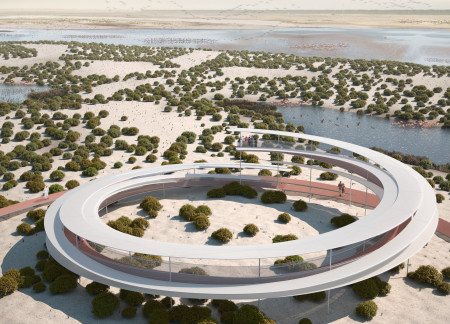 Spiral Observation Deck Crafted From Steel and PTFE Overlooking Wetlands