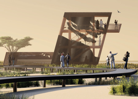 Elevated Observation Deck Featuring UV-Stabilized Timber Overlooking Vital Wetland Ecosystem