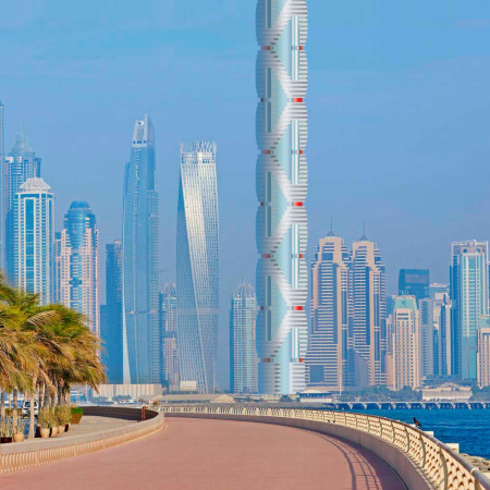 Twisting Glass and Steel Tower Featuring Eco-Friendly Terraces in Urban Dubai