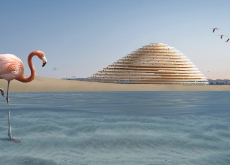 Curvilinear Structure of Laminated Timber Blades Nestled in a Wetland Ecosystem  