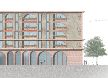Charred Wooden Shingles and Red Brick Create a Community Hub Focused on Artistic Engagement