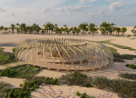 Curvilinear Canopy Structure Crafted From Glued Laminated Timber Overlooking A Flourishing Ecosystem  