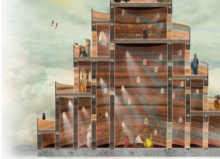 Spiral Pathways and Earthy Textures in an Environmental Observation Hub  
