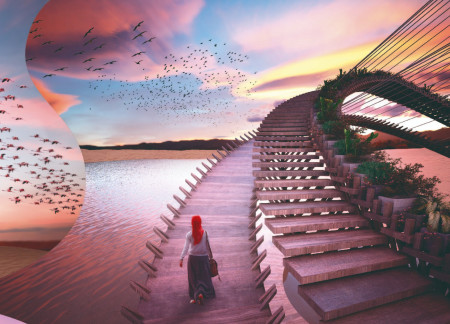 Curved Concrete Structure with Sustainable Wood Elements for Wildlife Observation