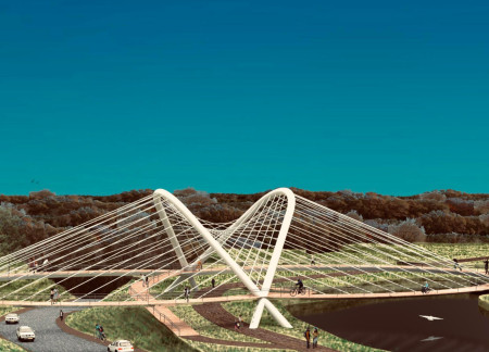 Cable-Stayed Structure in Steel and Wood Connecting Urban Spaces with Natural Landscapes