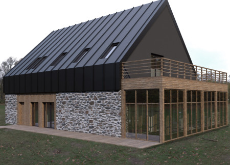 Charred Wooden Shingles and Plexiglass Facades in a Biophilic Guesthouse Design  