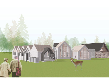 Charred Wooden Shingles and Large Glass Panels Define a Sustainable Eco Retreat Focused on Community Engagement