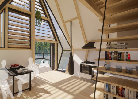 Residential home featuring a green roof and reinforced concrete with biophilic design elements  