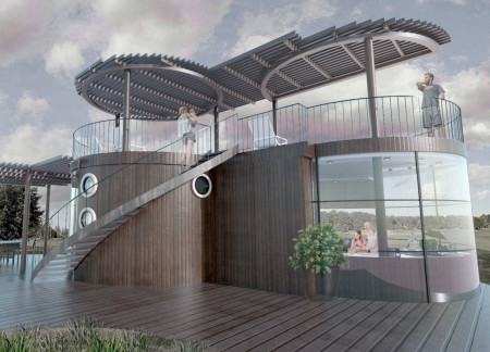 Cylindrical Retreat Crafted With Thermally Modified Wood and Emphasizing Community Engagement