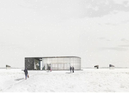 Translucent Polycarbonate Structure Amidst A Snowy Landscape Featuring Warm Timber Framing and Retreat-Specific Huts