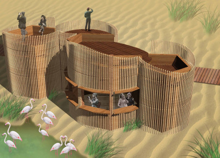 Curvilinear Observatory Constructed with Local Timber and Emphasizing Wildlife Engagement  