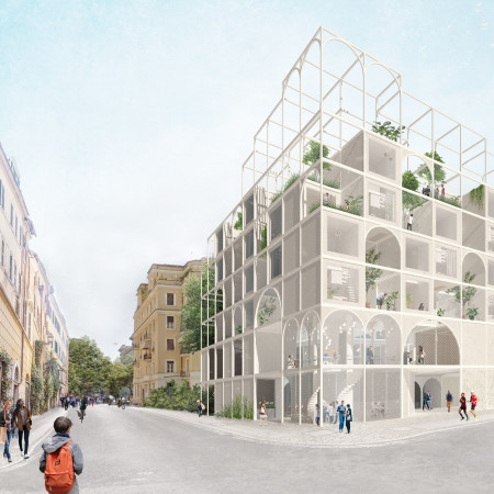 Charred Wooden Shingles and Green Roofs Enhance Urban Co-Living in Rome