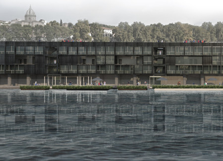 Geotextile Water Filtration and Modular Living Along the Tiber River  