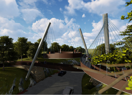 Curvilinear Footbridge Crafted from Sustainable Composite Wood and Steel Embracing Natural Landscapes  