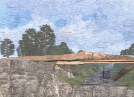 Curvilinear Footbridge Crafted From Cross-Laminated Timber Panels With Charred Wooden Finishes