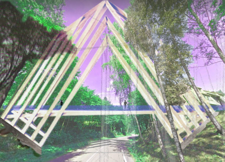Fan-Shaped Gateway Crafted from Cross-Laminated Timber and Rustic Wood Blending Seamlessly into Natural Landscape