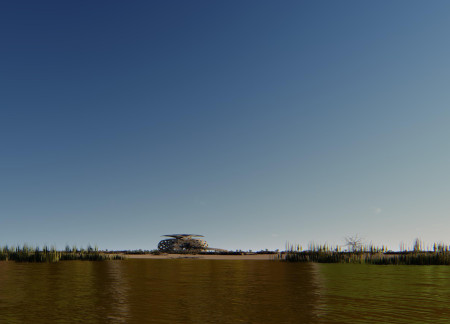 Recycled Plastic and Reed Structure Overlooks Sustainable Wetland Habitat  