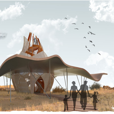 Corten Steel Observation Tower Embracing Desert Harmony Through Fluid Form