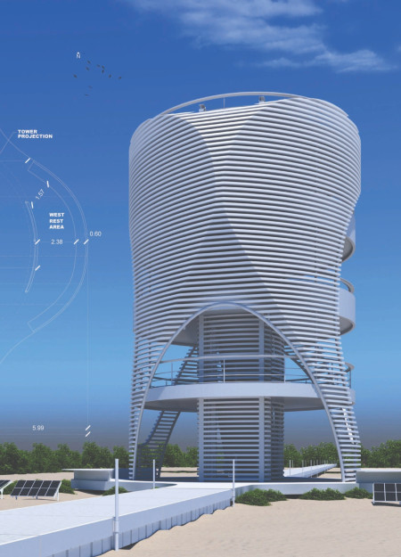 Curvilinear Structure Crafted from Recycled Materials for Elevated Wildlife Observation
