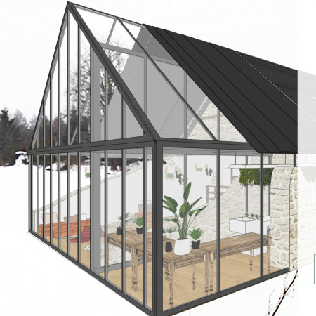 Charred Wooden Shingles and Glazed Barn Design Enhancing Wellness in a Nature Retreat