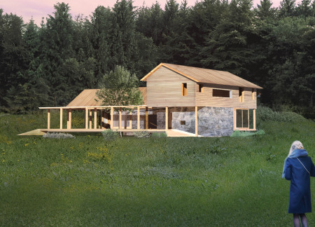 Reclaimed Stone and Polycarbonate Structure Harmonizing with a Forest Retreat  
