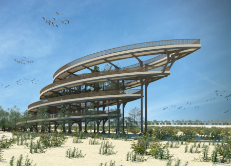 Barasit Wood Railing and Fiber Cement Create a Modern Observation Platform for Wildlife Viewing  