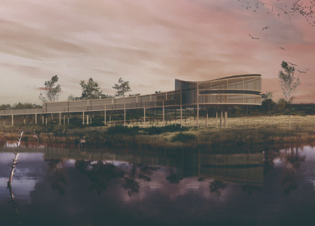 Lattice Canopy of Glued Timber Panels Nestled in Wetlands For Elevated Observation  