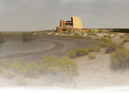 Natural Integration of Compressed Earth and Reed in a Desert Observation Tower  