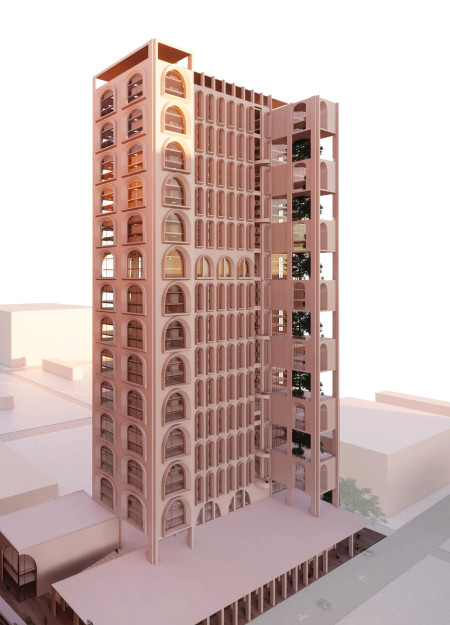 Vertical Garden Wrapped in Glass and Stone Celebrating Urban Connectivity  