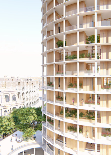 Curvilinear Concrete Towers Enhanced by Charred Wood Shingles Reflecting Community Values