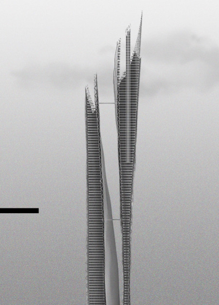 Twisting Towers of Mesh and Steel with Water-Collecting Facades in Urban Harmony