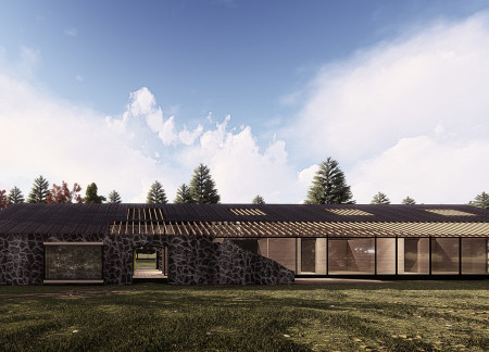 Reclaimed Stone and Radiant Heating Enhance A Small Guest Retreat's Connection to Nature