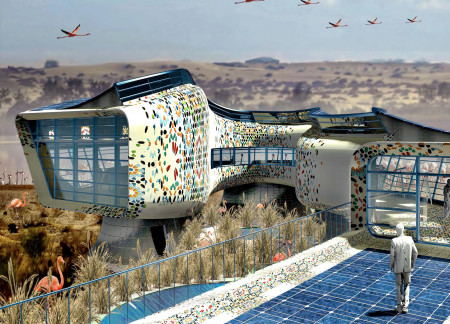 Mosaic Façade Highlighting Sustainable Terrazzo in a Nature-Focused Observation Centre